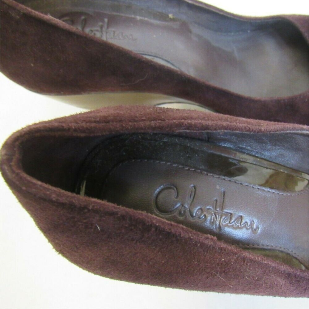 Cole Hann Slip On 3" Pump Sz 6 Brown Suede Leather Comfort Sole Round Toe - Picture 4 of 7